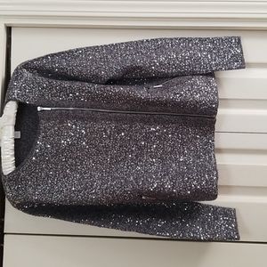 Chico's Silver Sequin Gray Top with Silver Zippersq